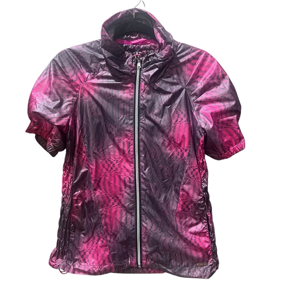 Sunice‎ Pink Gray Graphic Pattern Short Sleeve Zip Up Golf Windbreaker Sz Small